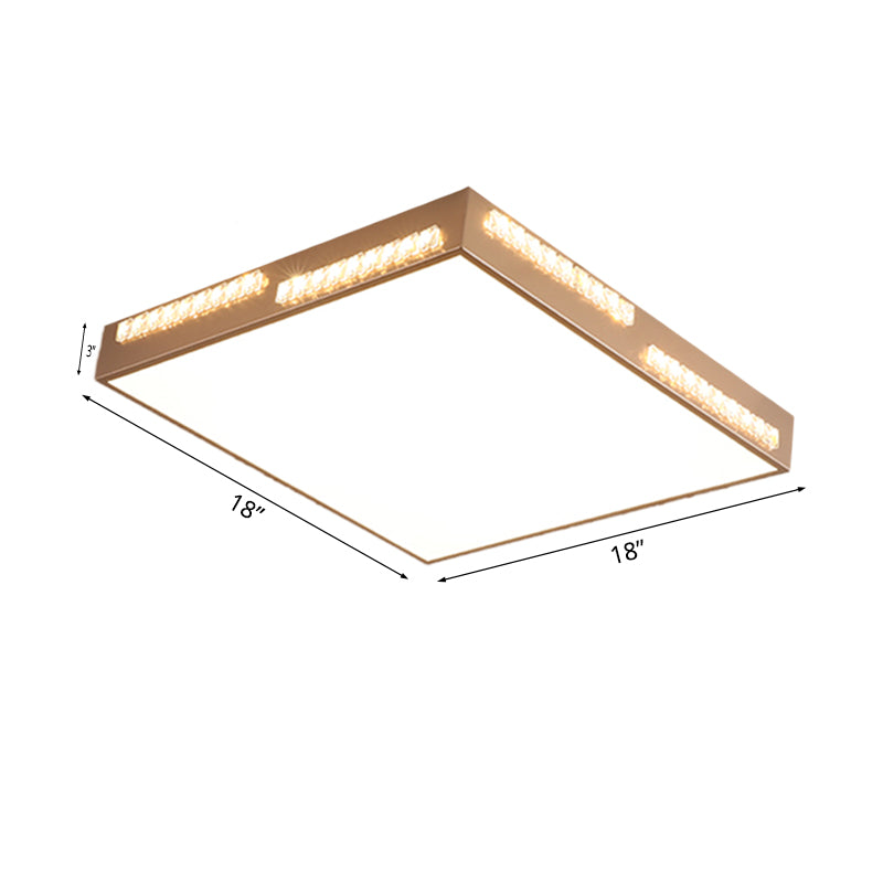 Golden Metal Led Flushmount Ceiling Lamp With Crystal Accents - Simple Square/Rectangular Design