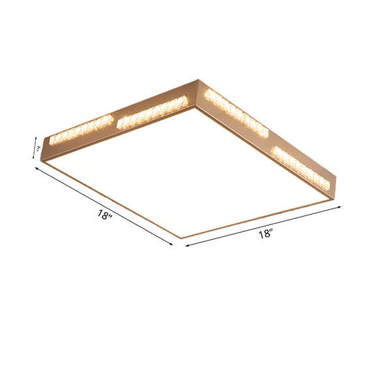 Golden Metal Led Flushmount Ceiling Lamp With Crystal Accents - Simple Square/Rectangular Design