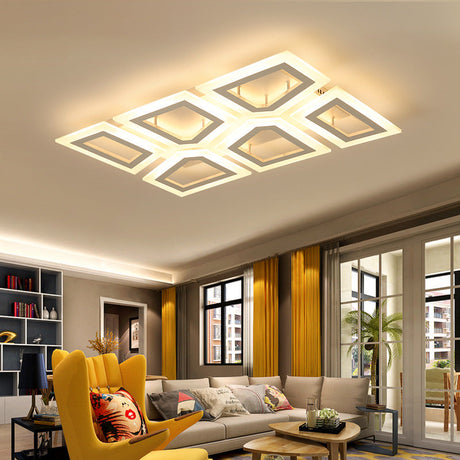 Modern Led Flush Light For Bedroom | Square/Rectangular Splicing Warm/White 16/24.5/37.5 W