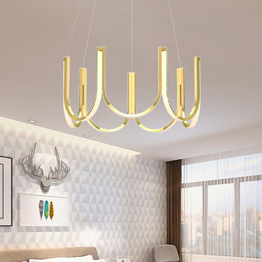 Contemporary Black & White U-Shaped Led Chandelier Pendant With Gold Accents - White/Warm Light /
