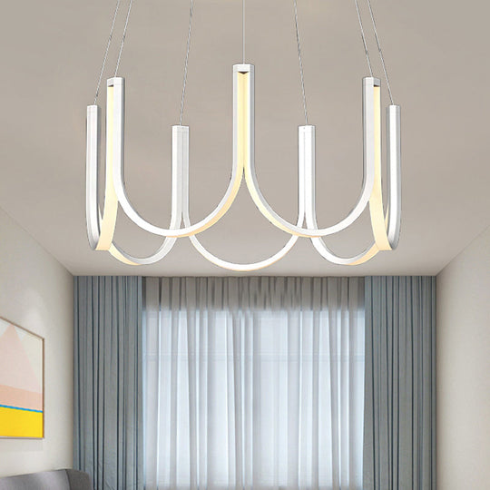 Contemporary Black & White U-Shaped Led Chandelier Pendant With Gold Accents - White/Warm Light