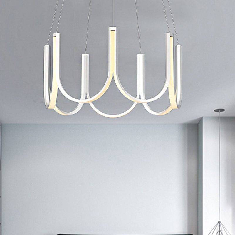 Contemporary U-Shaped Led Chandelier Light: Black/White/Gold Acrylic Ceiling Pendant (White/Warm