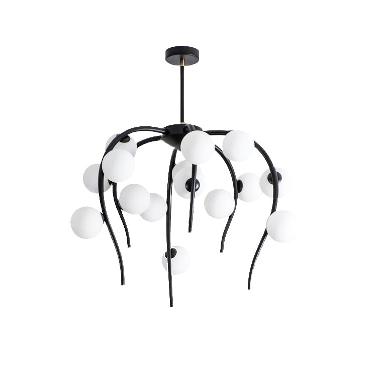Modern Black/Gold Iron Chandelier With Matte White Balls - 15/20-Light Dining Room Hanging Lamp