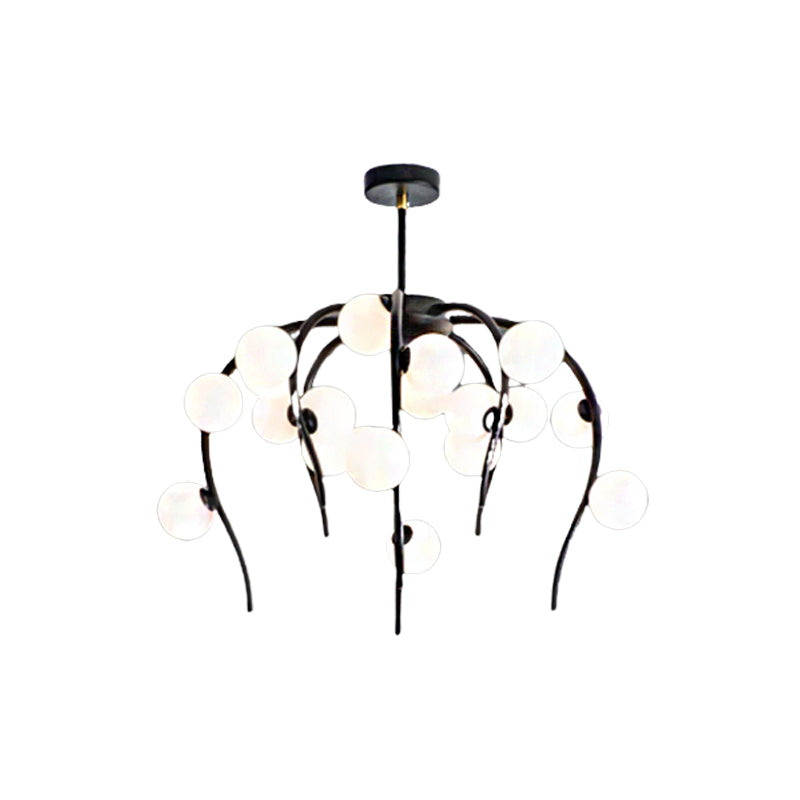 Modern Black/Gold Iron Branch Chandelier With Matte White Balls - 15/20-Light Dining Room Hanging