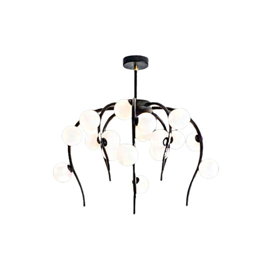 Modern Black/Gold Iron Branch Chandelier With Matte White Balls - 15/20-Light Dining Room Hanging