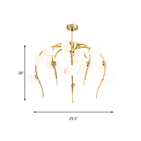 Modern Black/Gold Iron Chandelier With Matte White Balls - 15/20-Light Dining Room Hanging Lamp