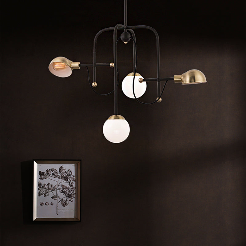 Modern Metallic Black Pendant Light Fixture With 4-Lights And Adjustable Hanging Rod - Branch