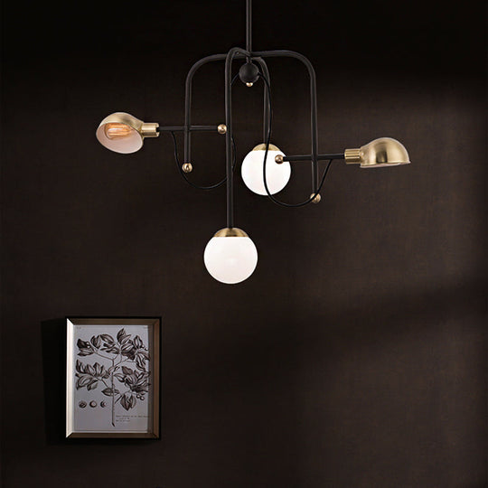 Modern Metallic 4-Light Pendant Chandelier With Adjustable Hanging Rod - Black Finish