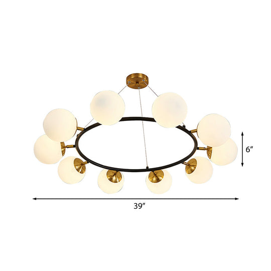 Modern 39’ Wide Milk White Glass Chandelier With 10 Lights- Black Ceili