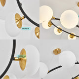 Modern 10-Light Milk White Glass Chandelier With 39 Wide Sphere - Black Ceiling Pendant