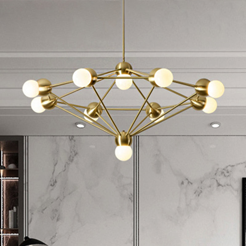 Geometric Metal Arm Chandelier 6/8/10-Light Living Room Hanging Light In Black/Gold