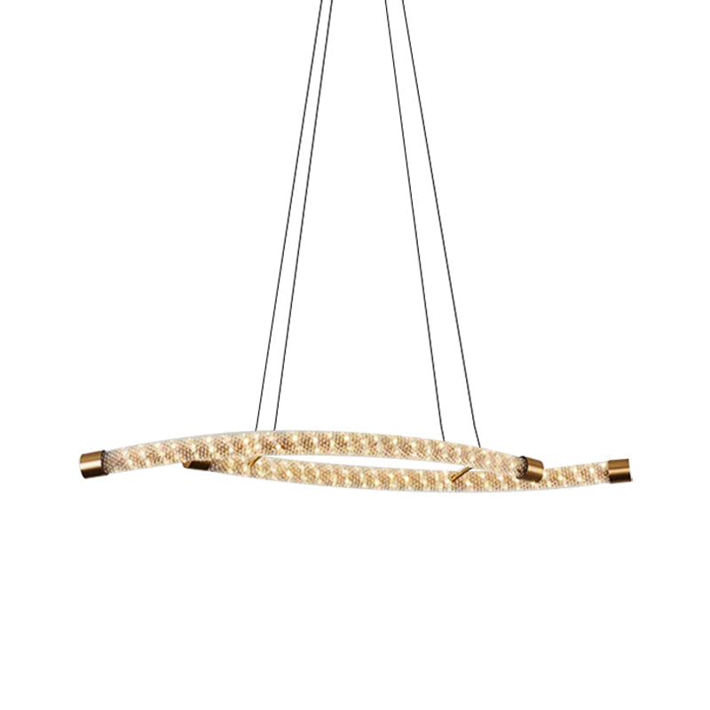 Modernist Crystal Gold Led Rope Pendant Chandelier - Stunning Living Room Ceiling Light Fixture