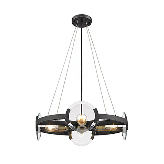 Modern Metallic Black Round Chandelier Pendant With 4-Light Exposed Bulb Design