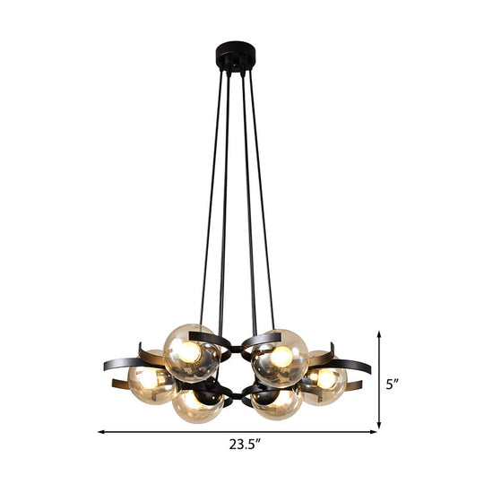 Clear Glass Ball Pendant Chandelier - Contemporary 6 Light Black Ceiling Fixture For Dining Room