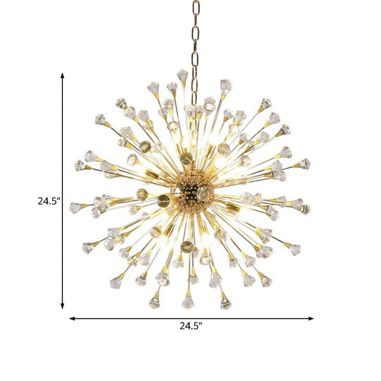 Postmodern Led Golden Urchin Chandelier With Crystal Accents