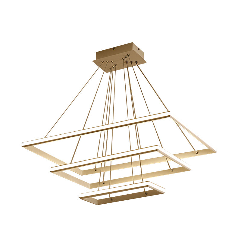 Modern Acrylic Rectangular Chandelier: Tiered Design 3-Light Black/White Led White/Warm Light