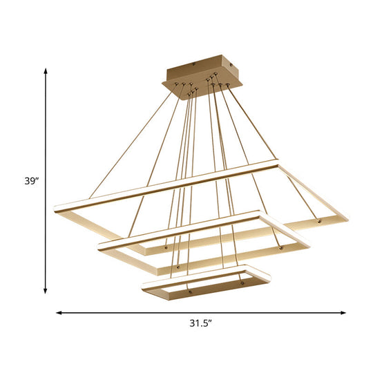 Modern Acrylic Rectangular Chandelier: Tiered Design 3-Light Black/White Led White/Warm Light