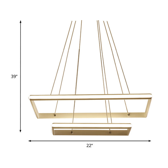Modern Tiered Rectangular Chandelier With Acrylic Panels - 3 Black/White Led Lights In White Or Warm