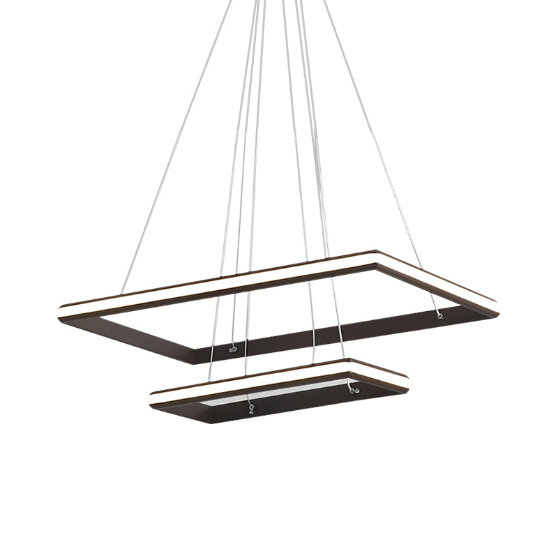 Modern Tiered Rectangular Chandelier With Acrylic Panels - 3 Black/White Led Lights In White Or Warm