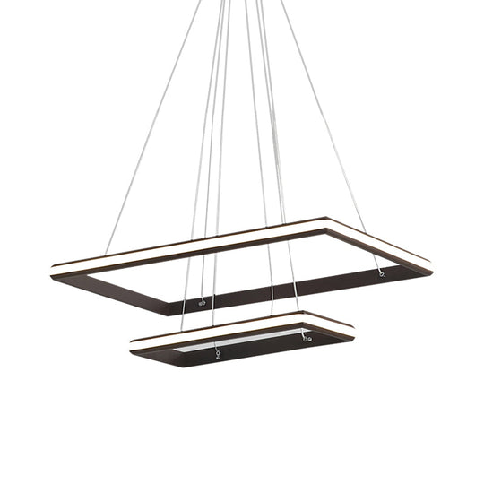 Modern Tiered Rectangular Chandelier With Acrylic Panels - 3 Black/White Led Lights In White Or Warm