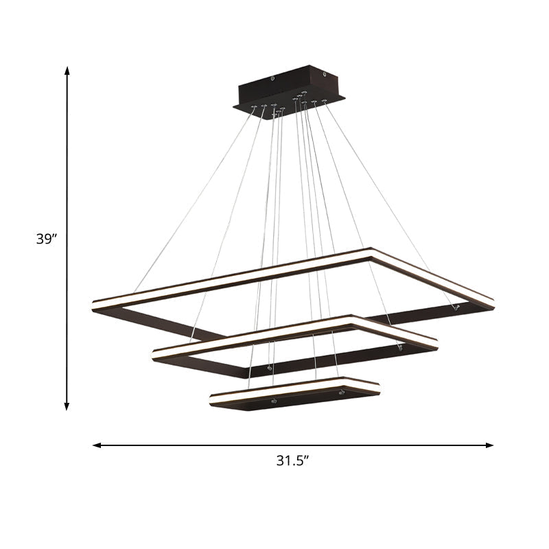 Modern Acrylic Rectangular Chandelier: Tiered Design 3-Light Black/White Led White/Warm Light