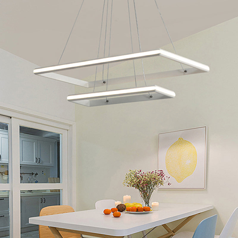 Modern Acrylic Rectangular Chandelier: Tiered Design 3-Light Black/White Led White/Warm Light 2 /