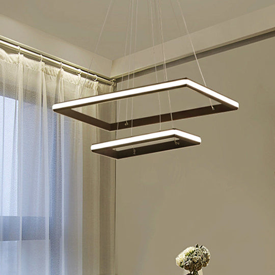Modern Tiered Rectangular Chandelier With Acrylic Panels - 3 Black/White Led Lights In White Or Warm