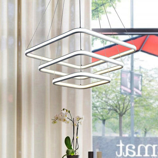 Minimalist White Acrylic Hanging Chandelier - Square Led Ceiling Pendant (White/Warm Light) /
