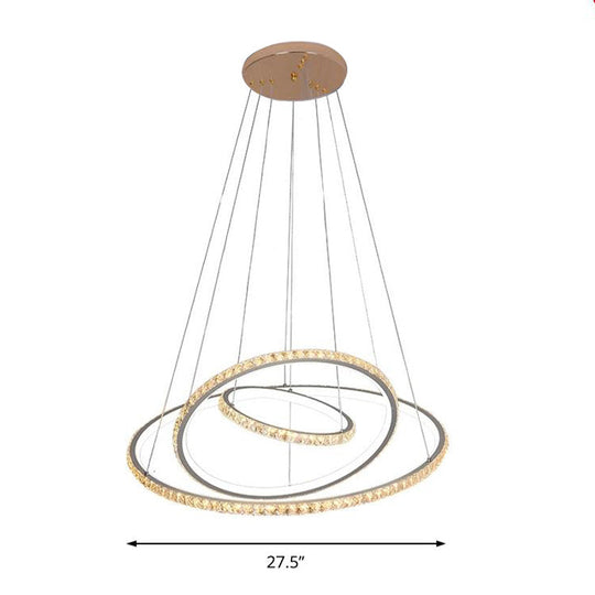 Led Crystal Chandelier Light Fixture Modern Gold/Silver Ceiling Pendant With 3 Rings Warm And White