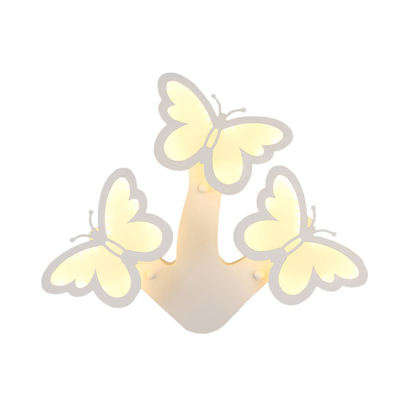Contemporary Led Butterfly Wall Mounted Night Lamp - Modern 1/3 Lights Sconce White Acrylic
