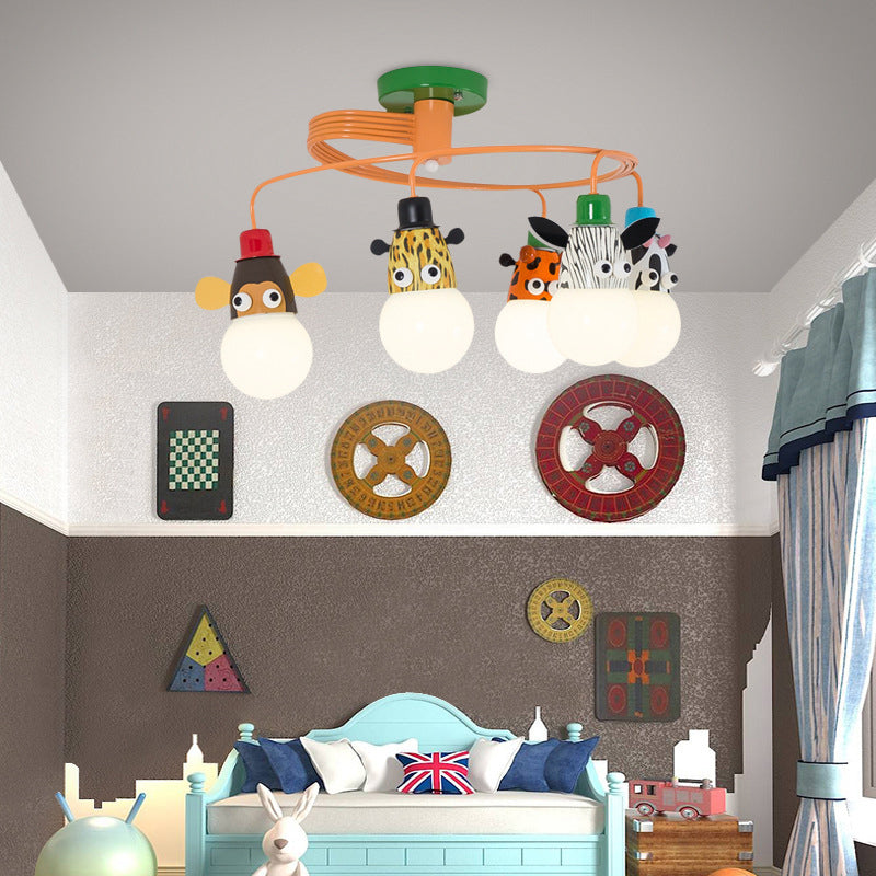 Orange Animal Socket Semi Flush Mount Ceiling Light For Kids’ Kindergarten Room