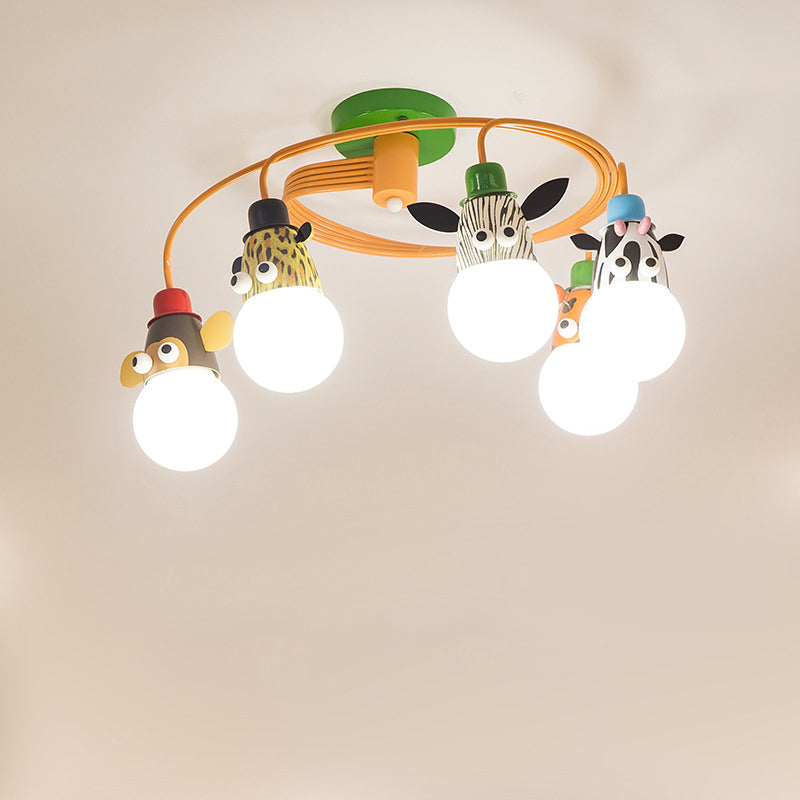 Orange Animal Socket Semi Flush Mount Ceiling Light For Kids’ Kindergarten Room