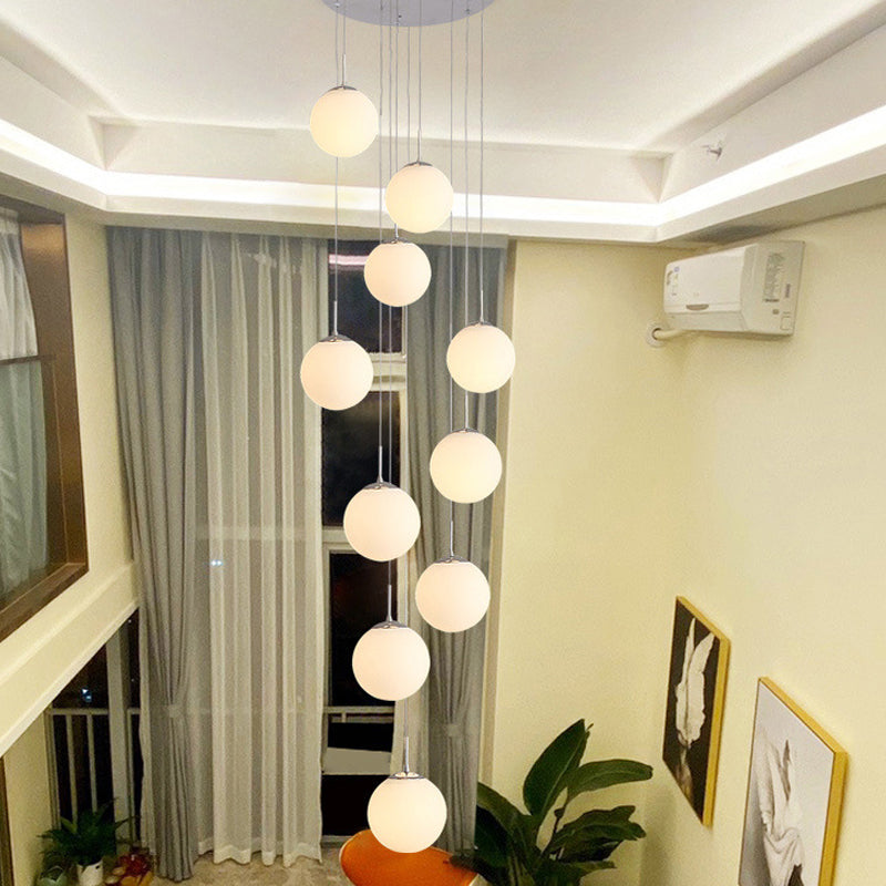 Artistic Frost Glass Sphere Multi Ceiling Light - 10 Heads Suspension Lighting In Silver