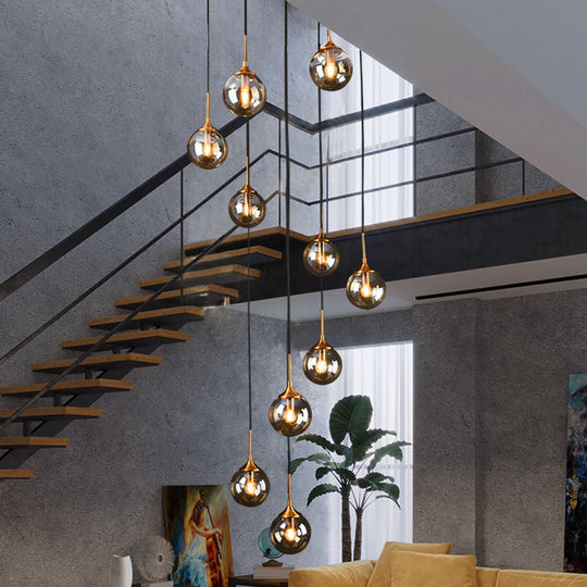 Nordic Spiral Glass Staircase Pendant Light With Multiple Hanging Balls 10 / Smoke Gray A