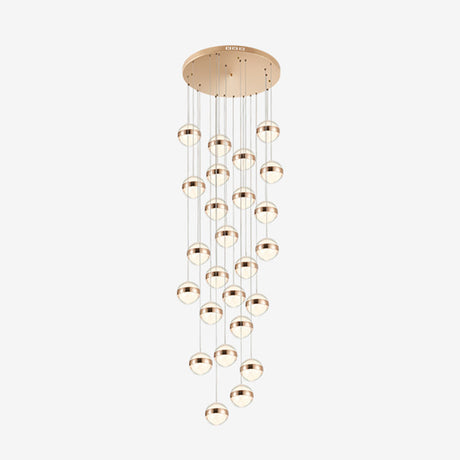 Gold Crystal Led Multi-Ceiling Light With Ball Shade For Staircase Suspension