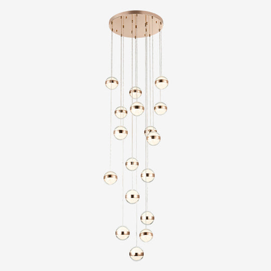 Gold Crystal Led Multi-Ceiling Light With Ball Shade For Staircase Suspension