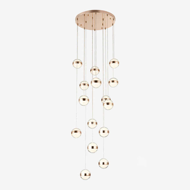 Gold Led Crystal Staircase Ceiling Light With Ball Shade 15 /
