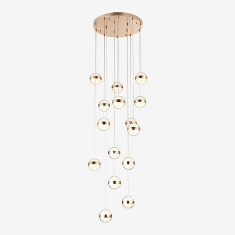 Gold Crystal Led Multi-Ceiling Light With Ball Shade For Staircase Suspension 15 /