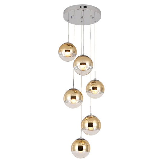 Aurora - Mirrored Glass Round Shade Suspension Light Simplicity 10 Heads Multi Pendant Lighting
