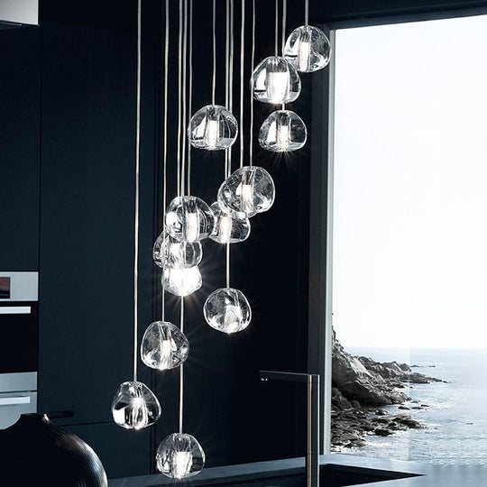 Chrome Led Staircase Pendant Light With Crystal Simplicity - Stone Shape Hanging Illumination 14 /