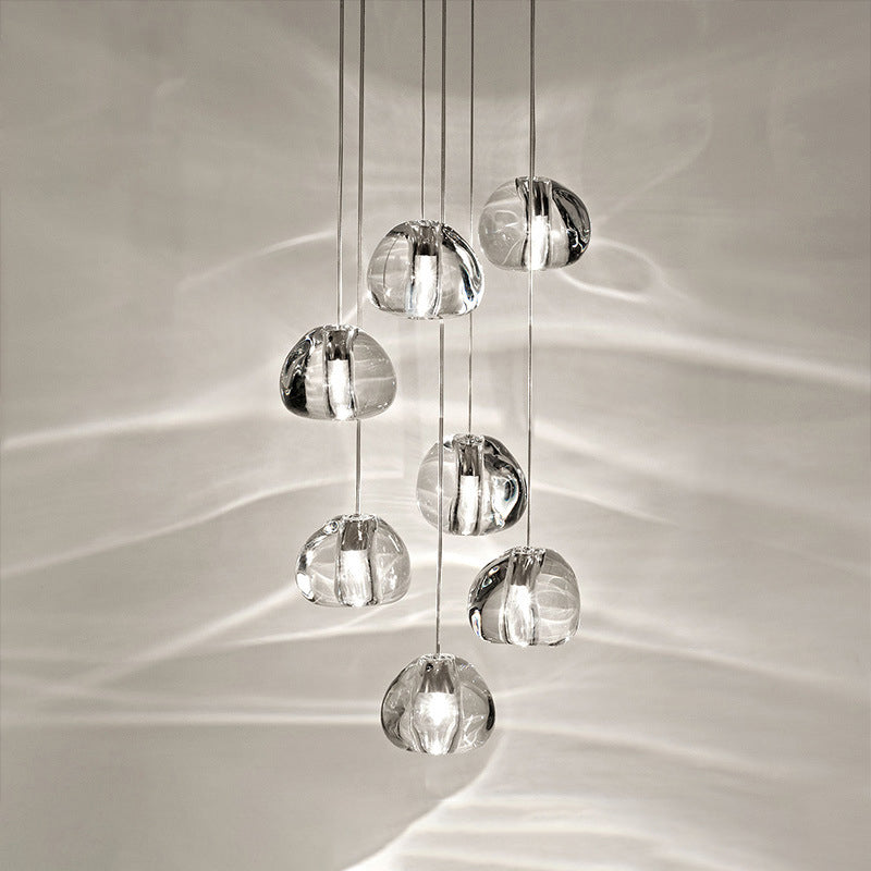 Chrome Led Staircase Pendant Light With Crystal Simplicity - Stone Shape Hanging Illumination 7 /
