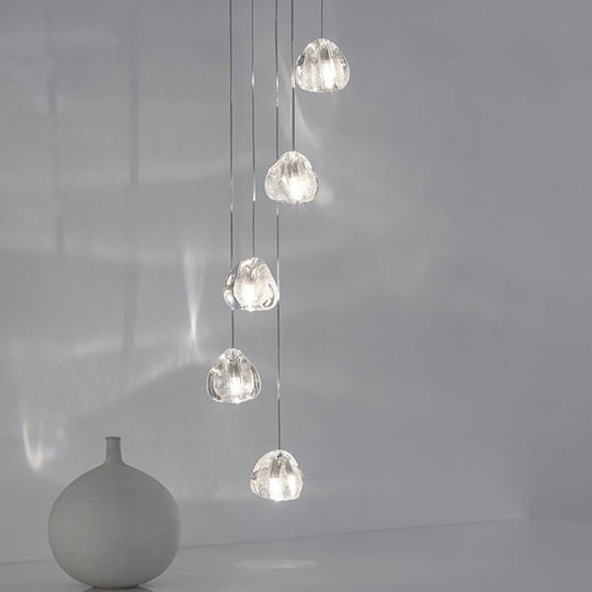 Chrome Led Staircase Pendant Light With Crystal Simplicity - Stone Shape Hanging Illumination 5 /