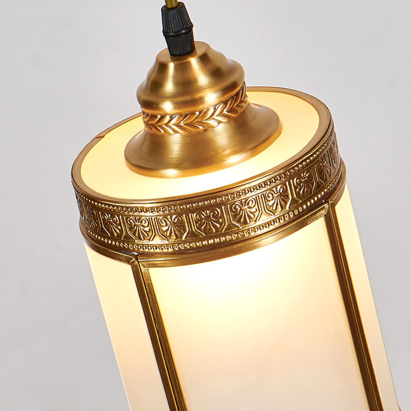 Frost Glass Ceiling Light With An Artistic Brass Finish For Staircase Suspension
