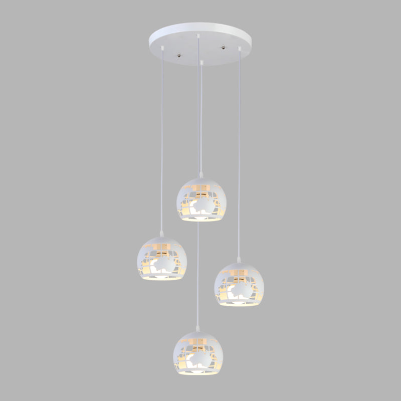 Geometric Cage Staircase Multi Ceiling Light - Metallic Suspension Fixture 4 / White A
