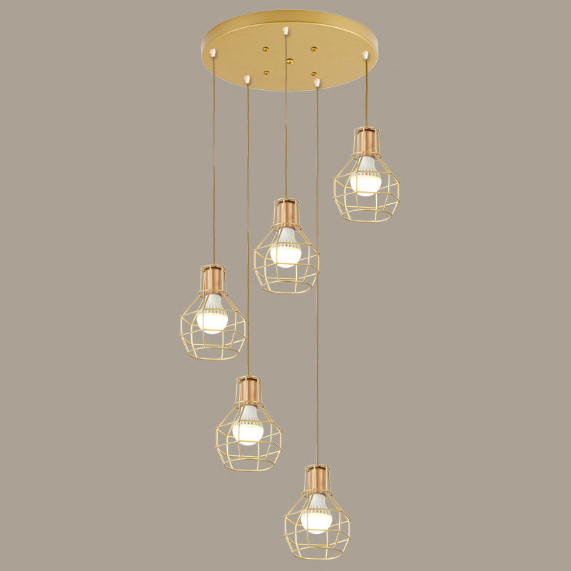 Minimalist Metallic Grenade Cage Ceiling Light - 5 Bulbs Staircase Suspension Lighting