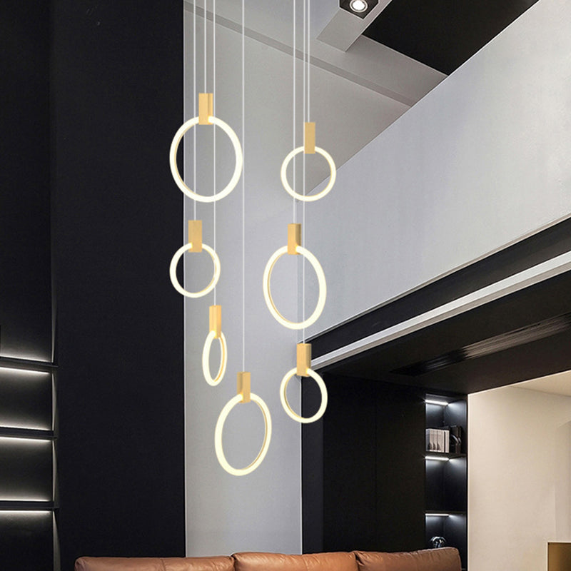 Contemporary Led Gold Pendant Light: Ring Shaped Acrylic Ideal For Staircase