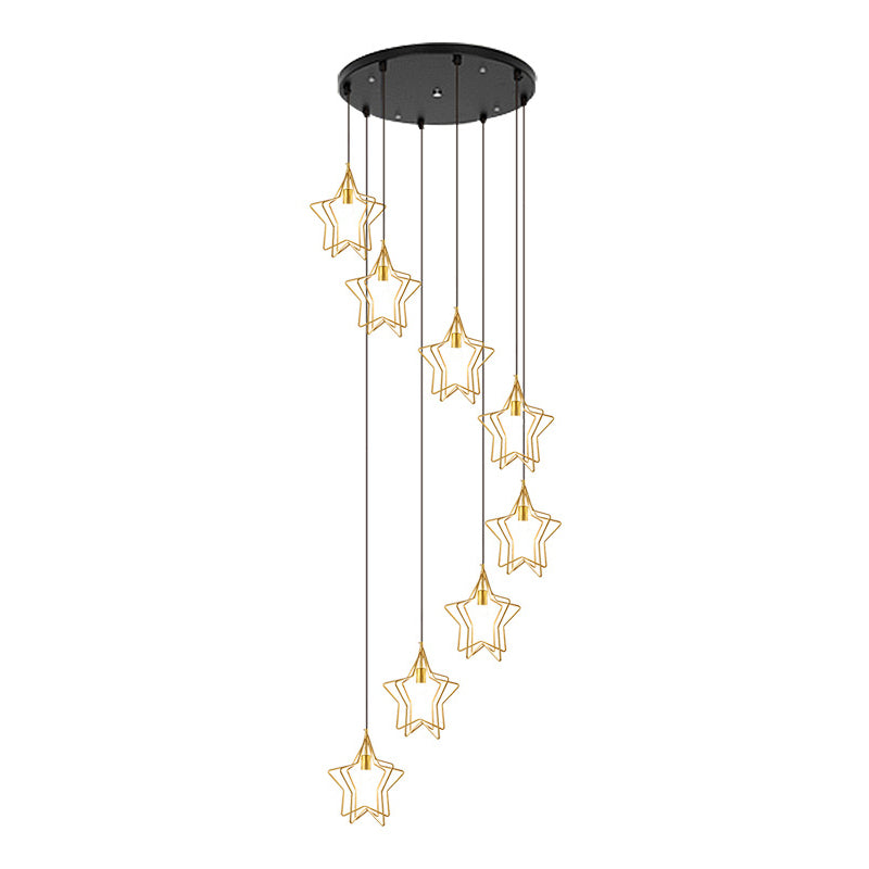 Sleek Gold Spiral Star Ceiling Lamp - 8-Bulb Metallic Suspension Light Fixture For Entryway