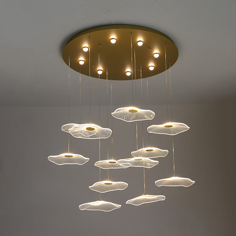 Contemporary Gold Lotus Leaf Led Staircase Light Pendant - Acrylic Multi 12 / White