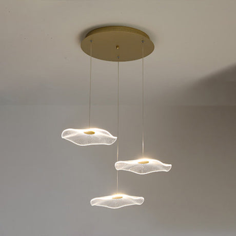 Contemporary Gold Staircase Led Pendant Light With Lotus Leaf Design 3 / Warm
