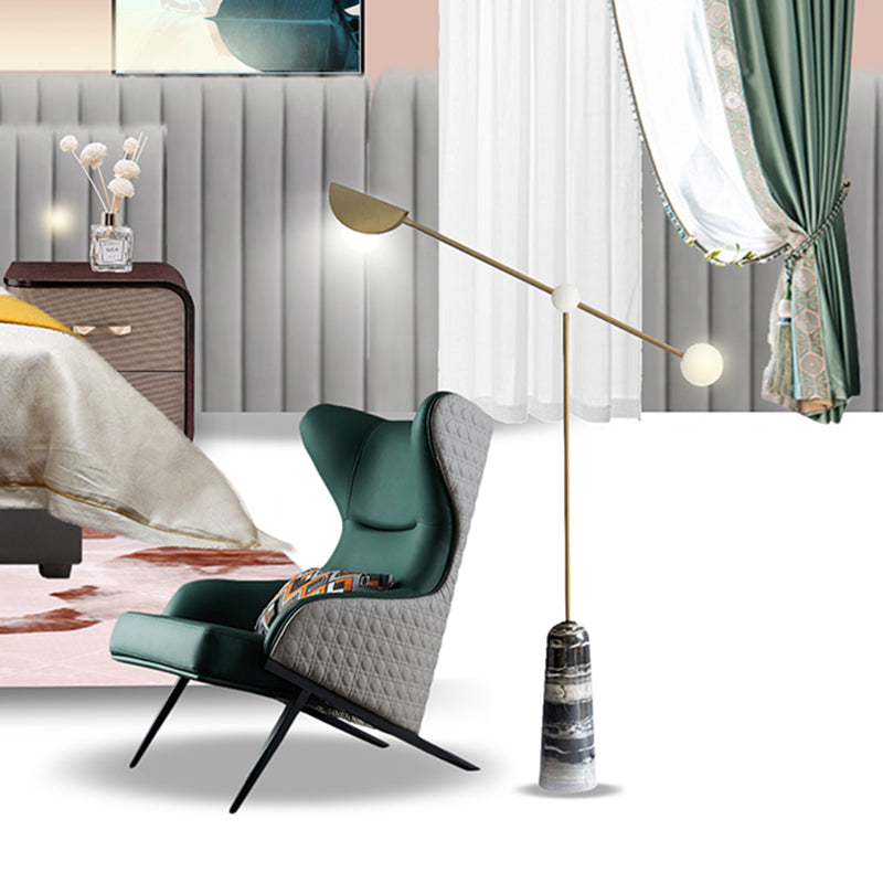Nordic Style Bell Floor Lamp: Marble Led Standing Lighting With Elongated Brass Arm For Living Room